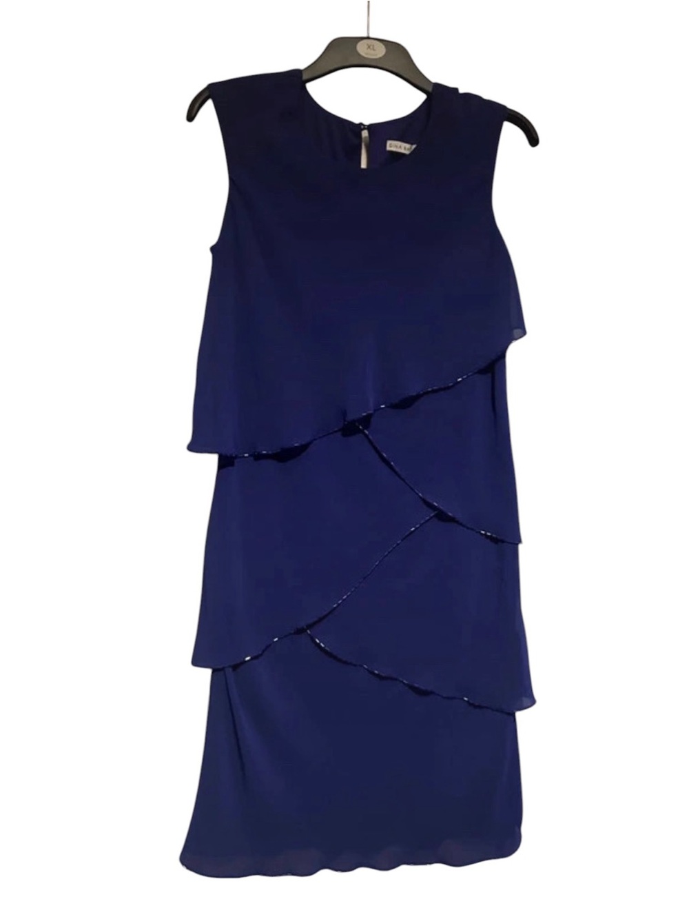 Gina Bacconi Navy Beaded Tiered Midi Dress with Matching Shrug for Shoulders - Picture 2 of 3
